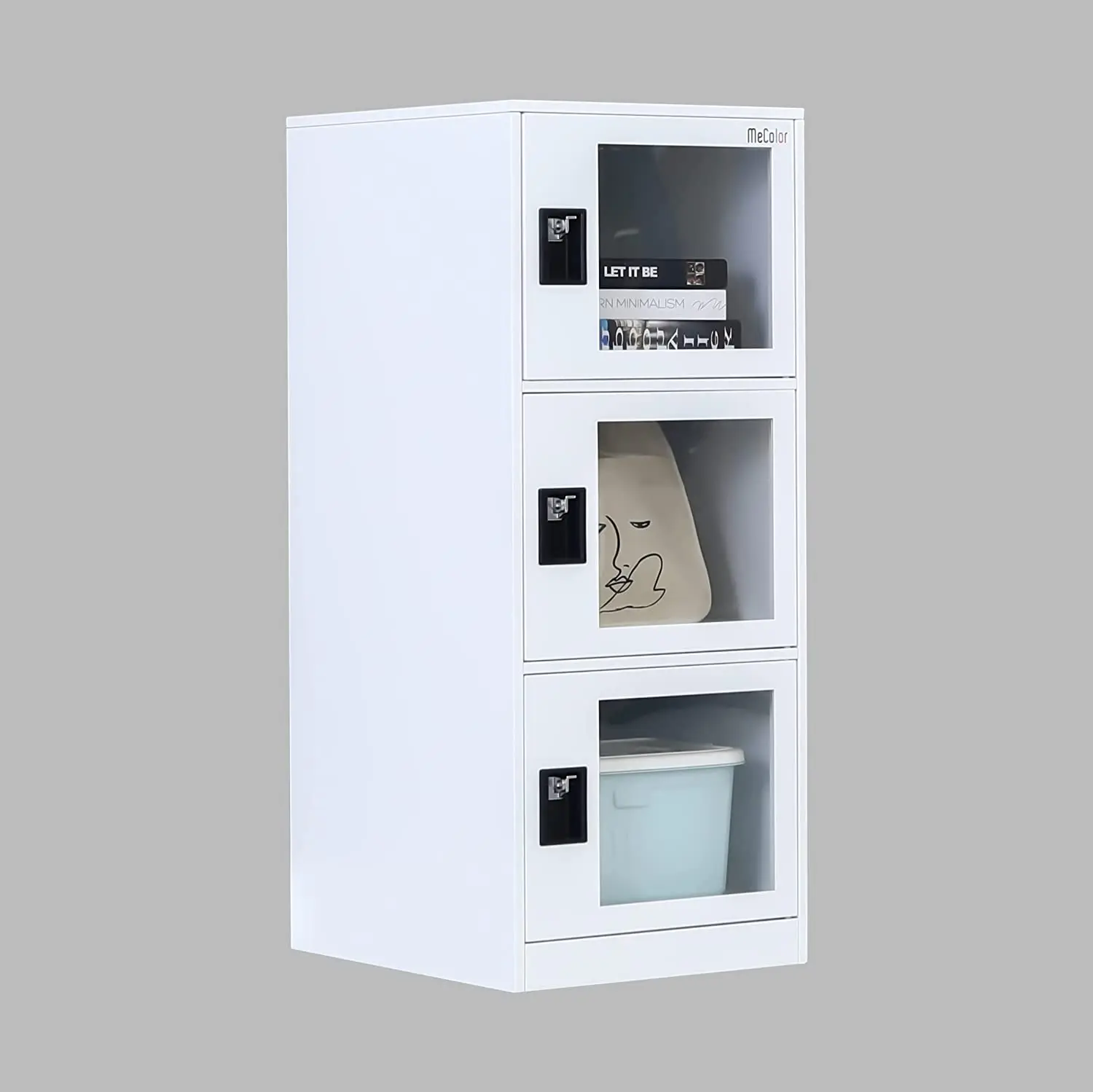 MECOLOR Vertical Single Tier Small Locker with Padlock latche 2 or 3 Compartment Storage for Employee,Home,Office,School,Kids