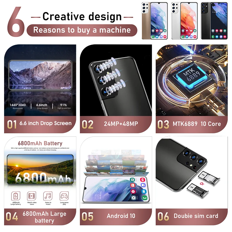 6.8 inch 4G Smartphone 12gb+512gb Full Screen Finger face Unclock Cell phone Mobile Phone