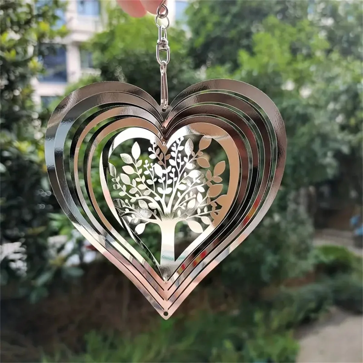 3D Color Rotation Heart Shape The Tree Of Life Metal Wind Chime Sun Catcher Metal Hanging Wind Spinner Home Garden Decoration