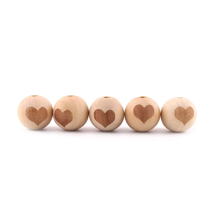 20mm Food Grade Engraved Elephant Wooden Round Teething Charms Beads For Bracelets