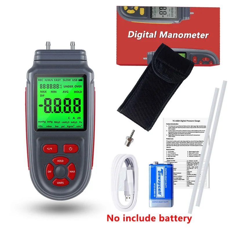 Tc-168A U Manometer Digital Pressure Gauge Air pressure Differential Gauge Pressure Calibrator