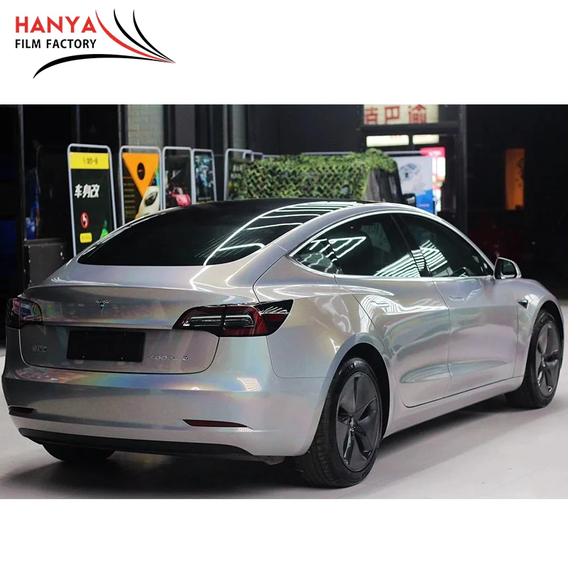 Glossy laser Silver White Rainbow Car Vinyl Wrap Laser Chrome Rainbow Color Car Wrapping Vinyl Wrap Car Body Decoration Film