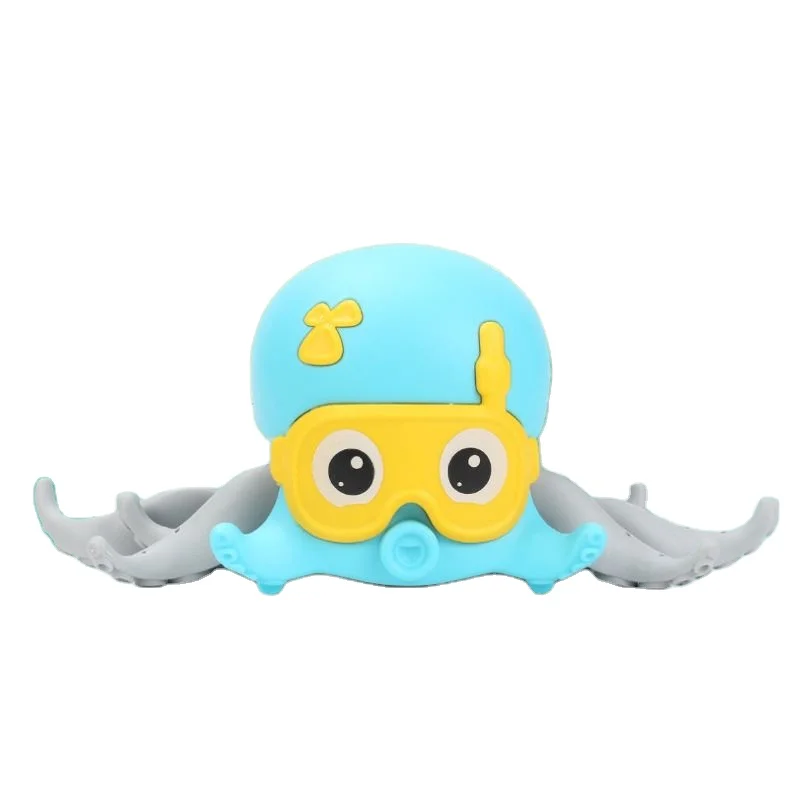 HT Hot selling funny octopus bath toy 5 rings floating purple soft rubber interactive children bath toy