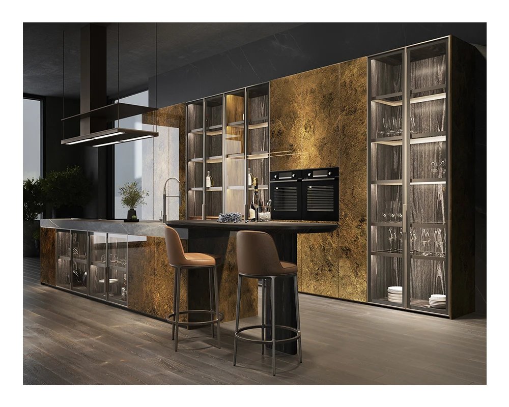 SJUMBO Oak Wooden Open Big Kitchen Cabinet Furniture With Big Island wooden arch kitchen cabinet