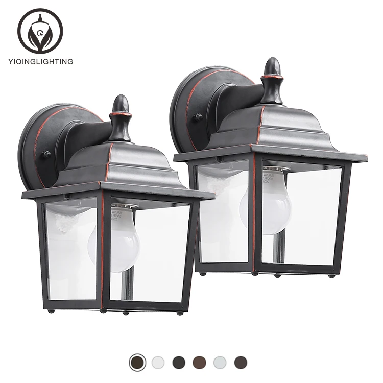 Waterproof Black Outdoor Garden Exterior Decorative Lights Metal Aluminum Simple Vintage Glass Wall Lamp