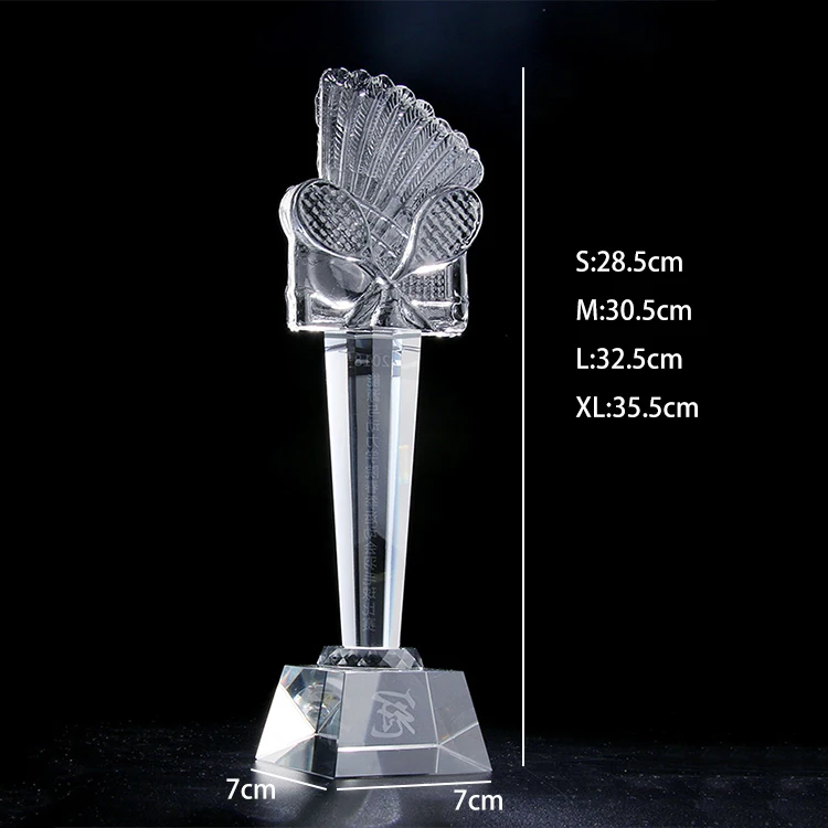 k9 2d engraved tennis crystal badminton trophy award