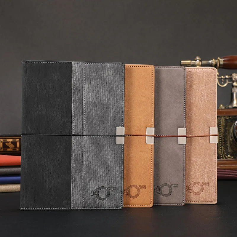 2021 A5  Leatherette Notebooks with Elastic Band Custom Deboss LOGO PU Hardcover Notepad  With Cards PocketsBusiness Agenda