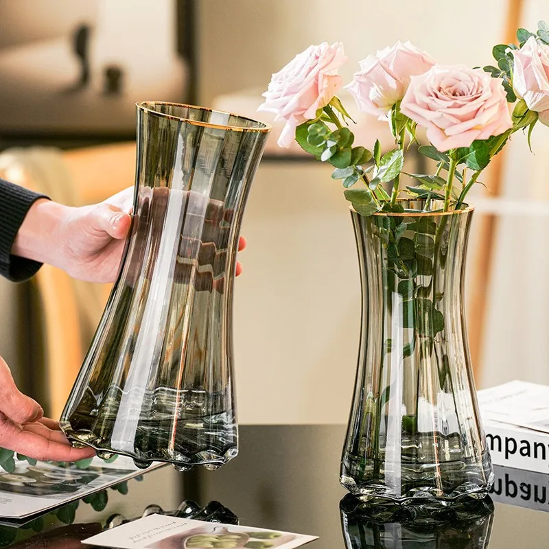 Tracing Gold Primary Color Glass Vase Transparent Hydroponic Flowers Vase Home Hotel Creative Arts And Crafts