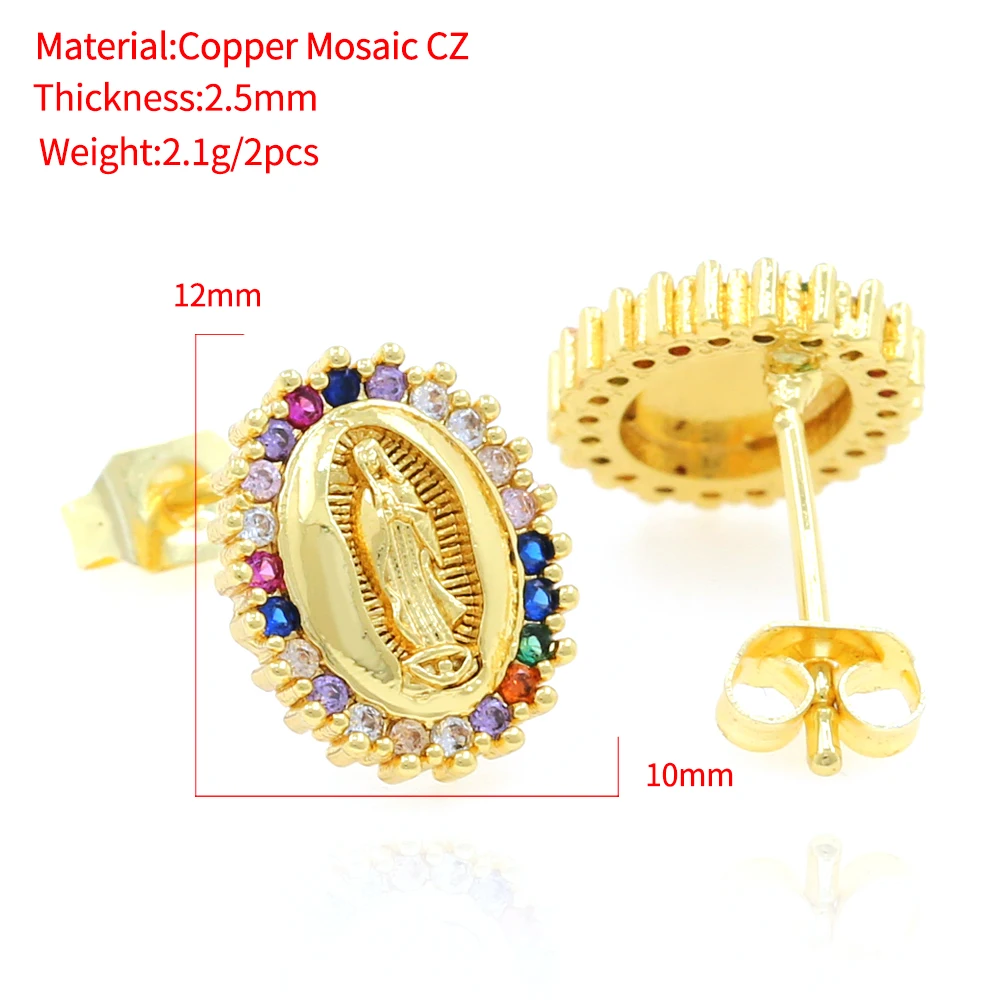 Wholesale 24K Gold Plated Virgin Mary Virgen de Guadalupe Stud Earrings Religious Catholic jewelry