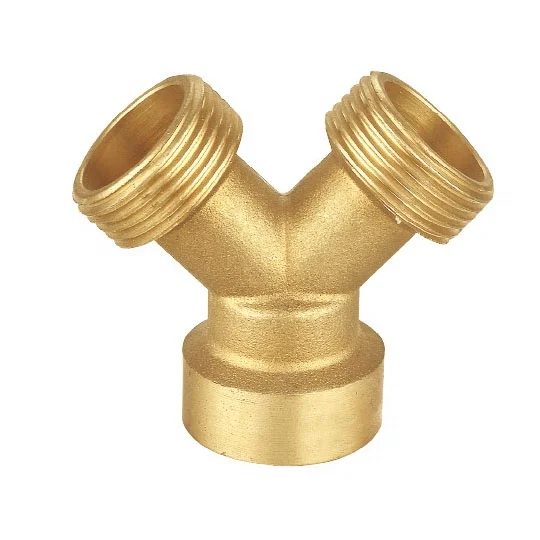Brass Y Shaped Three Way Union Fitting 2 Pipe Hose Barb Connector