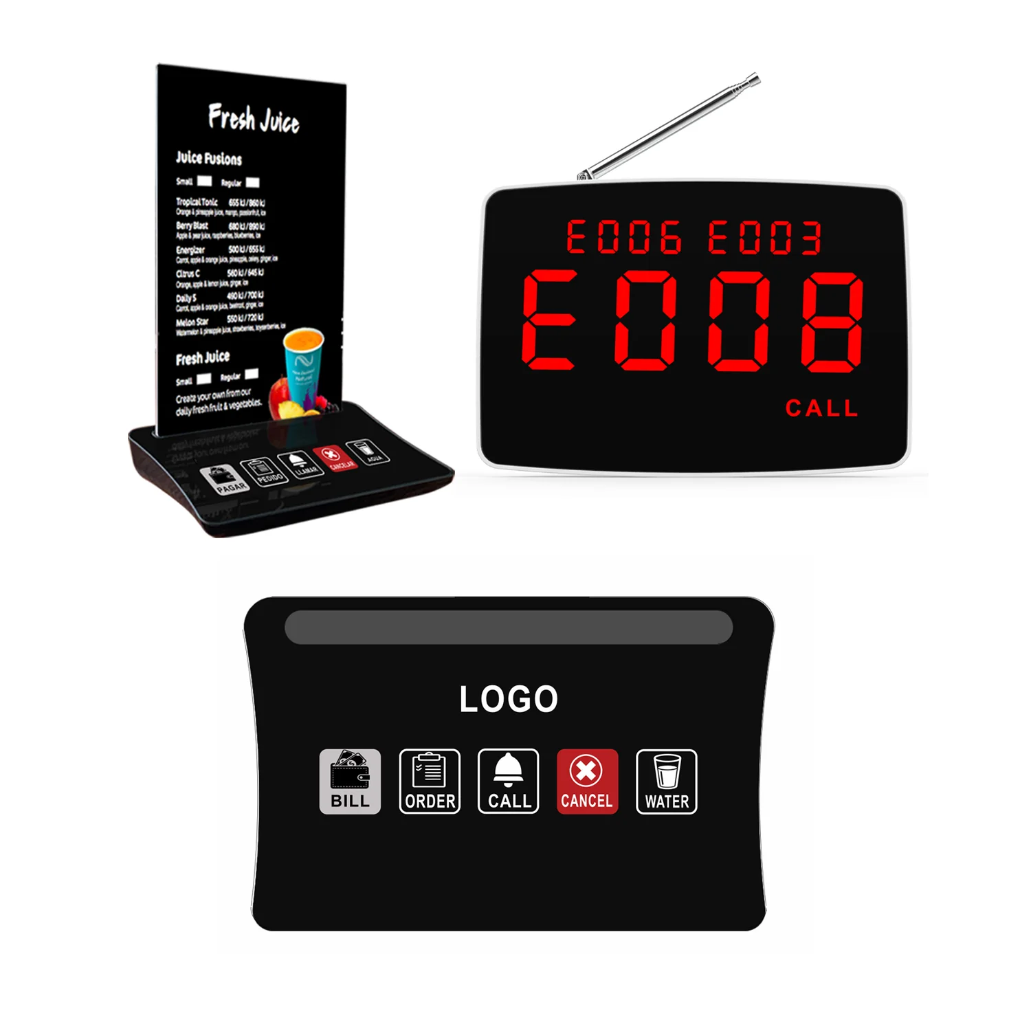 Artom restaurant waiter table call button with menu stand and customized logo in different languages for calling service system