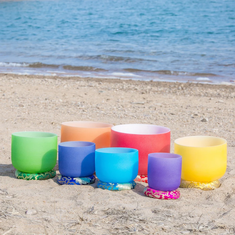 Colored Frosted Quartz Healing Bowl Wholesale 7pcs Crystal Singing Bowl Factory Supply