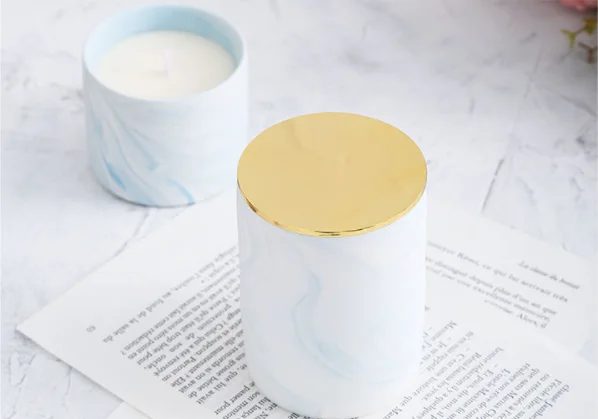 High Quality Ceramic Empty DIY Making Kit Marble Pattern Style Container Holder Candle Jar  With Lid