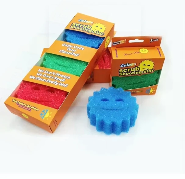 Scratch-Free Multipurpose Dish Scrub Dish Sponge round Polyester and Foaming Kitchen Clean Scourer Sponge Pad