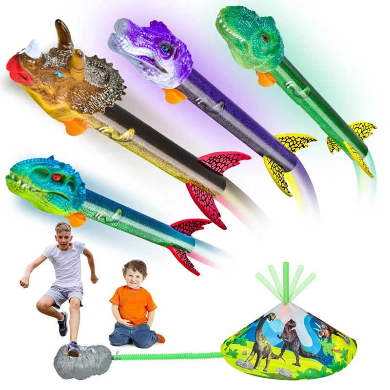 Dinosaur Rocket Launcher toy for kids with Whistle 5 Foam Dinosaurs Stomp Rocket Launch Pad Summer Outdoor Toy Sports Games