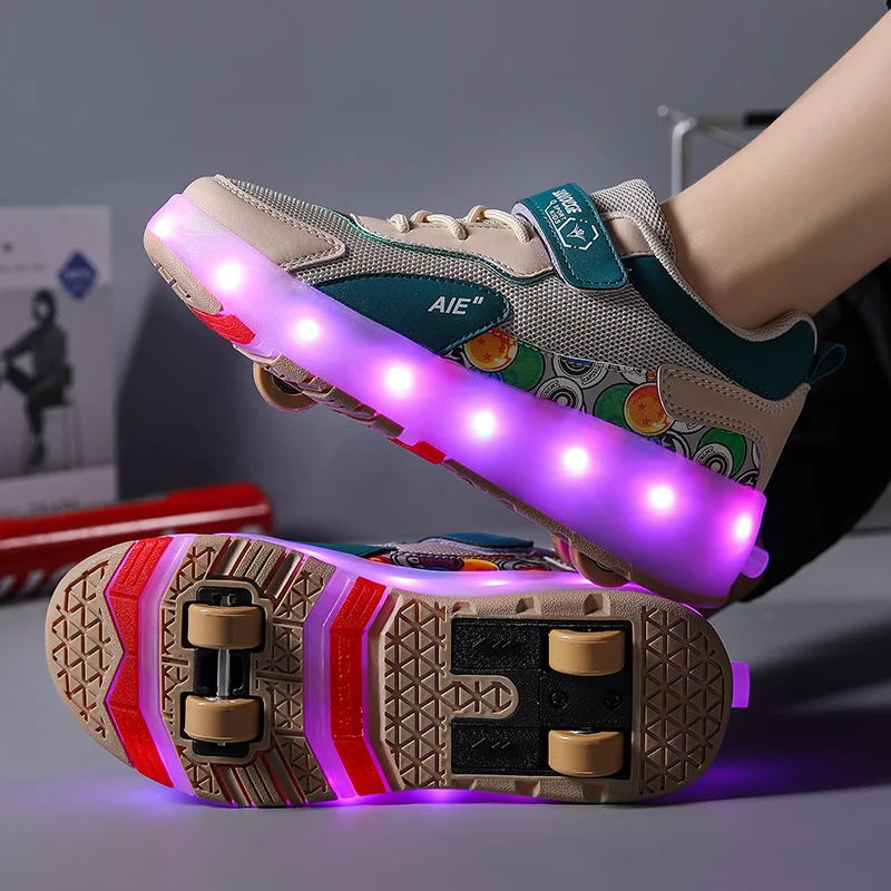 Kick Roller Skate Shoes For Kids Sneakers With 4 Wheels Led Light Up zapatillas con ruedas