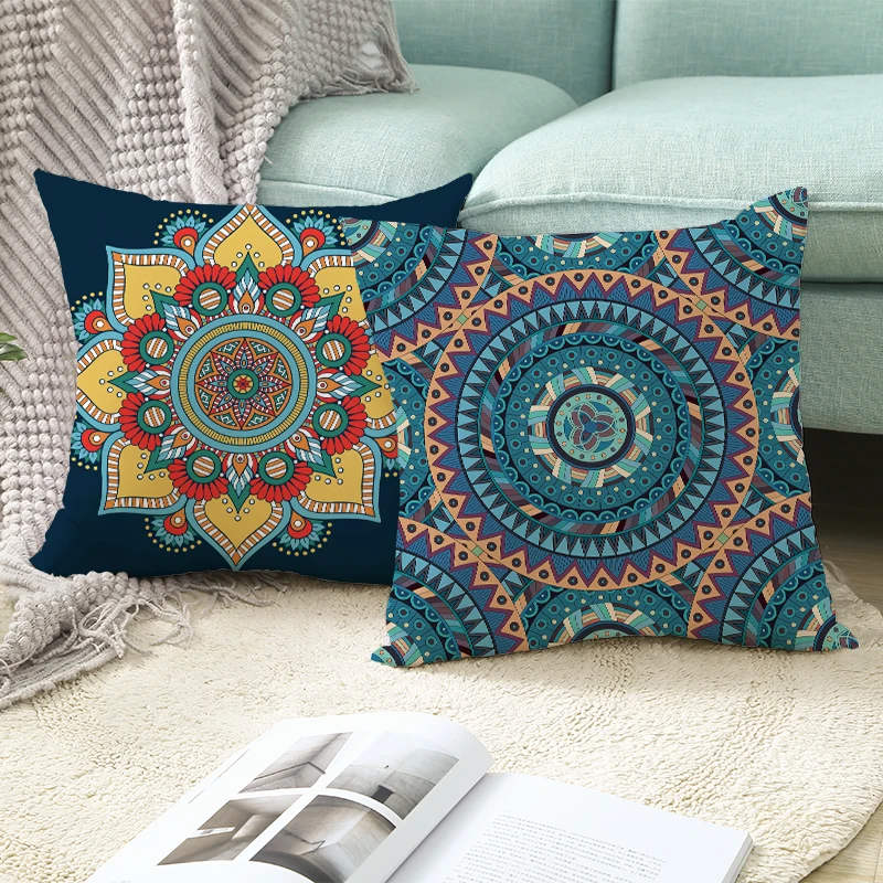 Colorful Bohemian Style Cushion Cover Indian Mandala Geometric Travel Polyester Pillow Covers