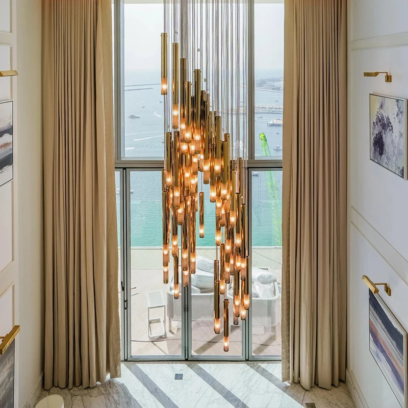 Indoor Ceiling Staircase Decoration Modern Hotel Lobby Aircraft Hall Dining Table Restaurant Design Luxury Dimming Chandelier
