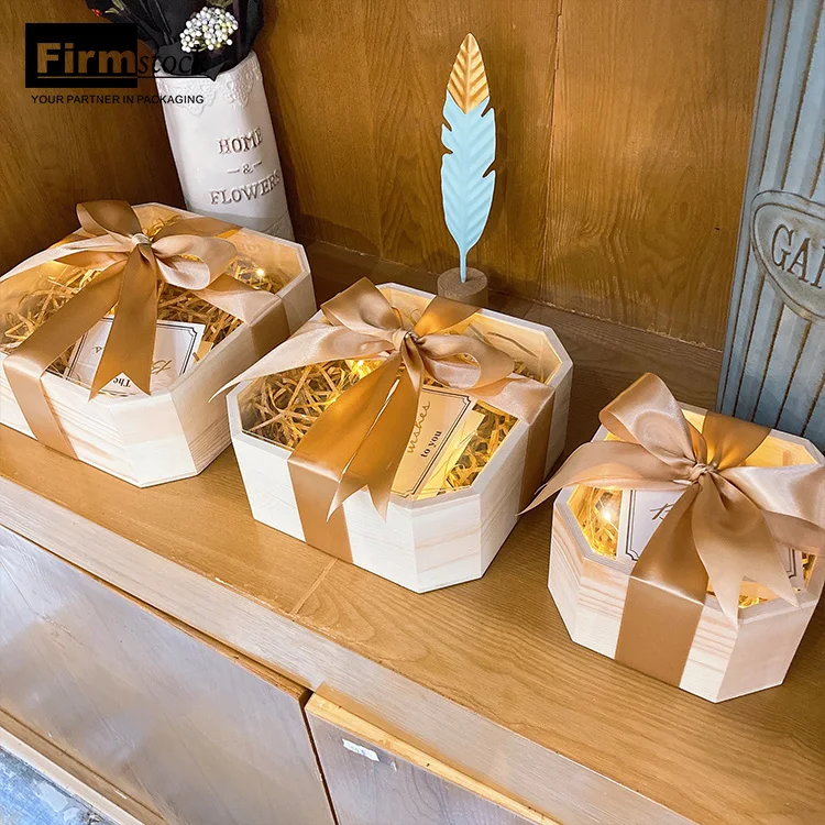 Newborn Gift Box Wedding Invitation Packaging Candy Wooden Large Flower Luxury Custom Mom Ribbon Gifts Candle makeup Boxes