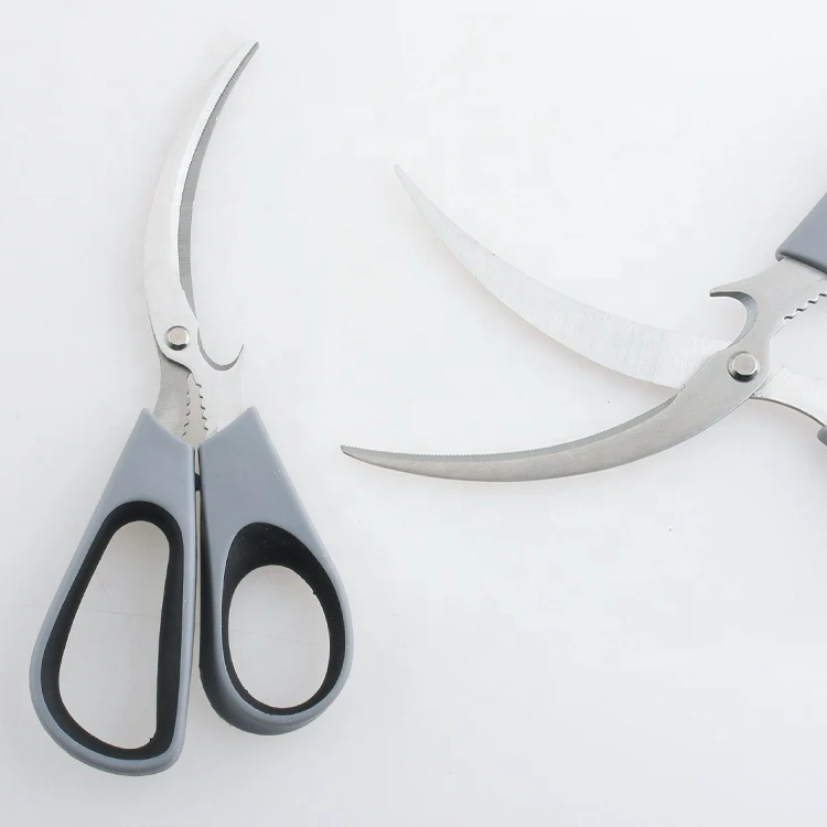 Multifunction Lightweight Design Curved Seafood Scissors Non-Slip Customized Colorful Handle Kitchen Scissors