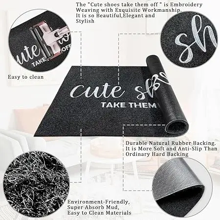 Embroidery Indoor Floor Welcome Doormat Cute Shoes Take Them Off Outdoor Rectangular Rubber Non Slip Custom Door Mat for Hallway