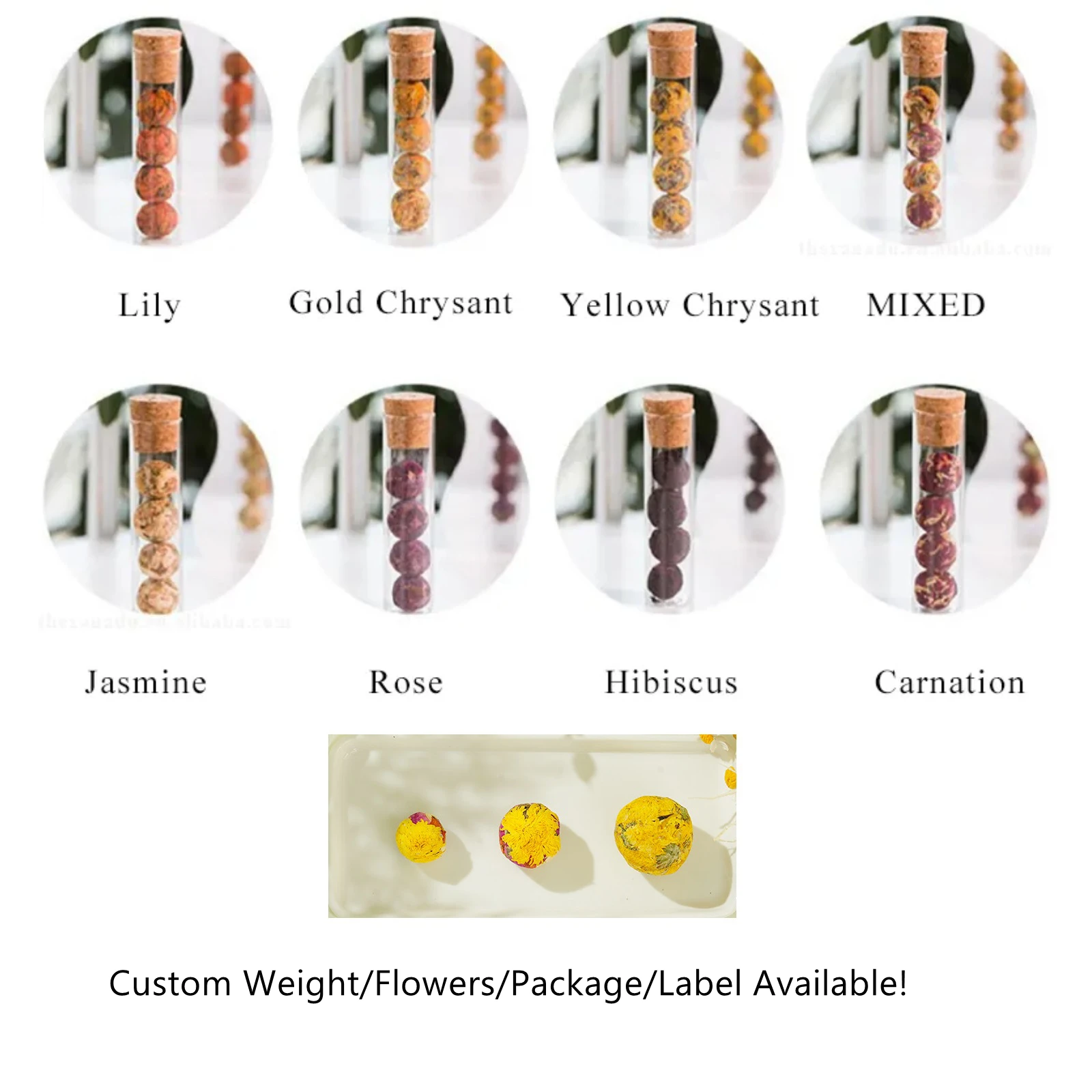 5g Flower Organic Blooming 4 PCs/Tube Flowering Tea Balls Jasmine Lily Chrysanthemum Handmade Custom Logo For Holistic Wellness