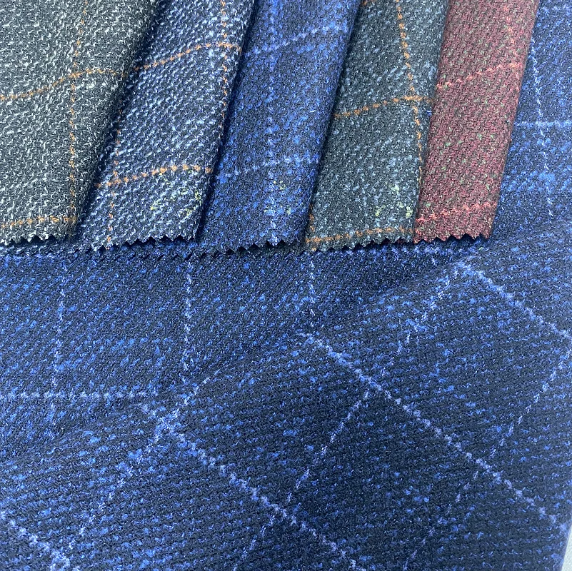 Hot Sale Woven Checks Design Polyester Viscose Tweed Stretch Fabric Brushed Fabric Tweed Fabric