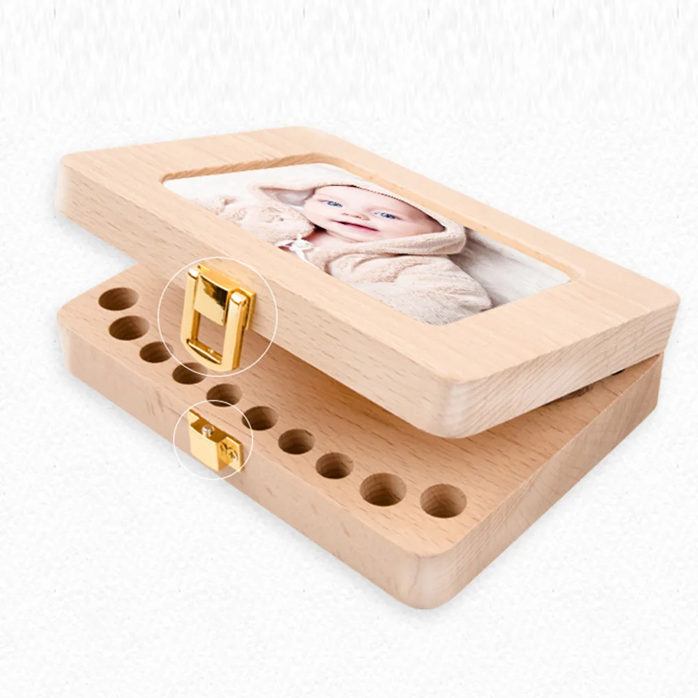 
Wooden Photo Frame Fetal Hair Deciduous Tooth Box Children English Storage Box for Gift Boys Girls Baby 