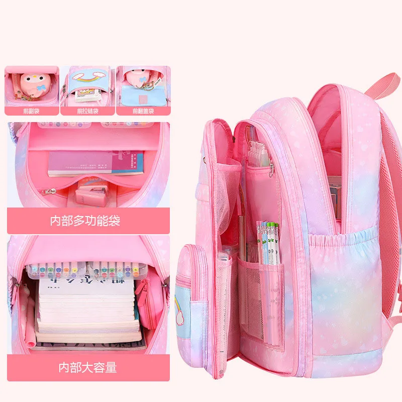 New Popular Large Capacity Fashion Rainbow Gradient Kids Backpack Waterproof Travel Backpack Schoolbags For Girls