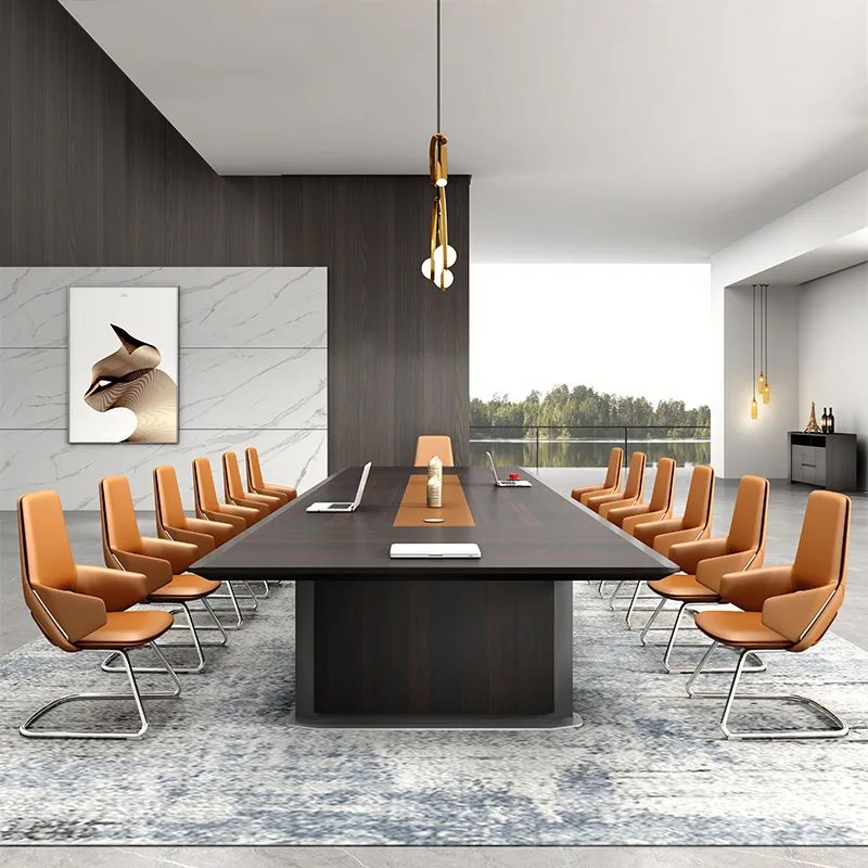 Modern High-End Light Luxury Metal Strip Table Creative Design Conference Room Long Office Furniture Large Office Negotiation