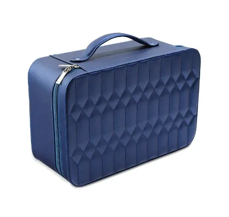 Navy blue multi-layer jewelry body storage box luxury pillow leather jewelry multi-purpose travel box