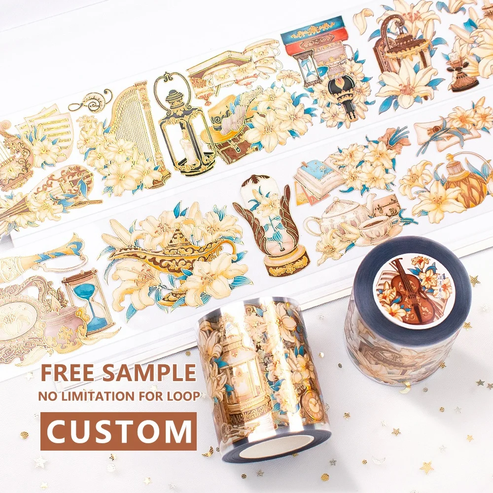 Custom PET Transparent Gold Foil Washi Tape Advanced Crafts Clear Gloss PET Tape For Scrapbook Journal