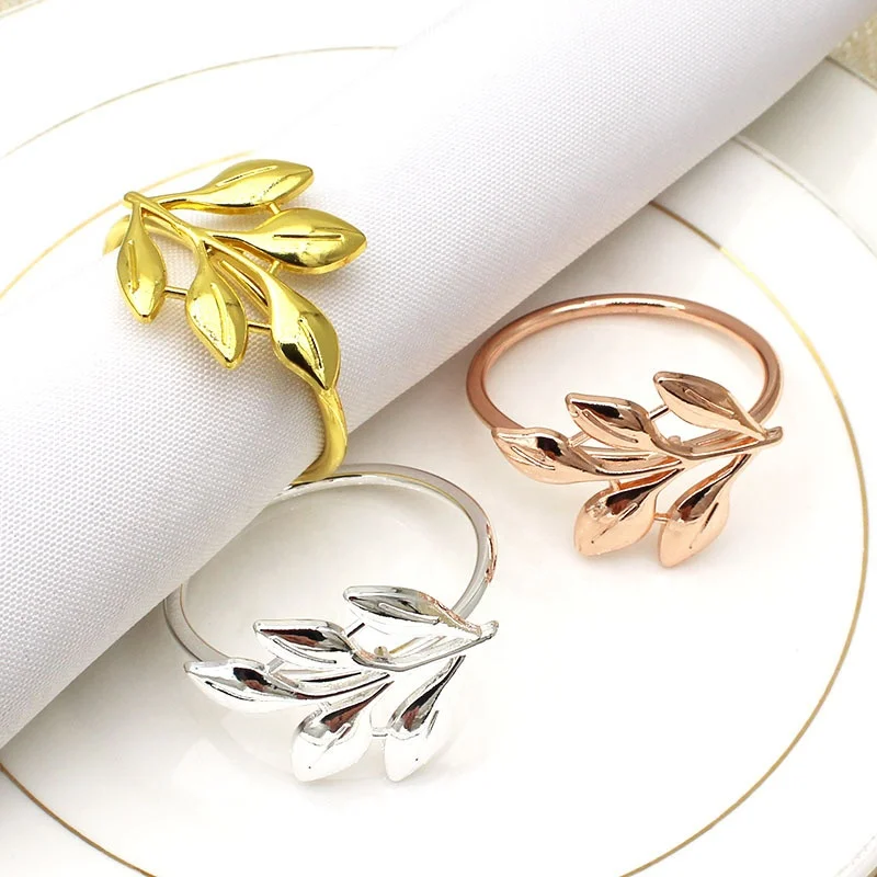 Cheap Metal Leaf Napkin Rings Leaves Flower Napkin Holder Napkin Buckle for For Wedding Party Home Dinners Decor HWL02