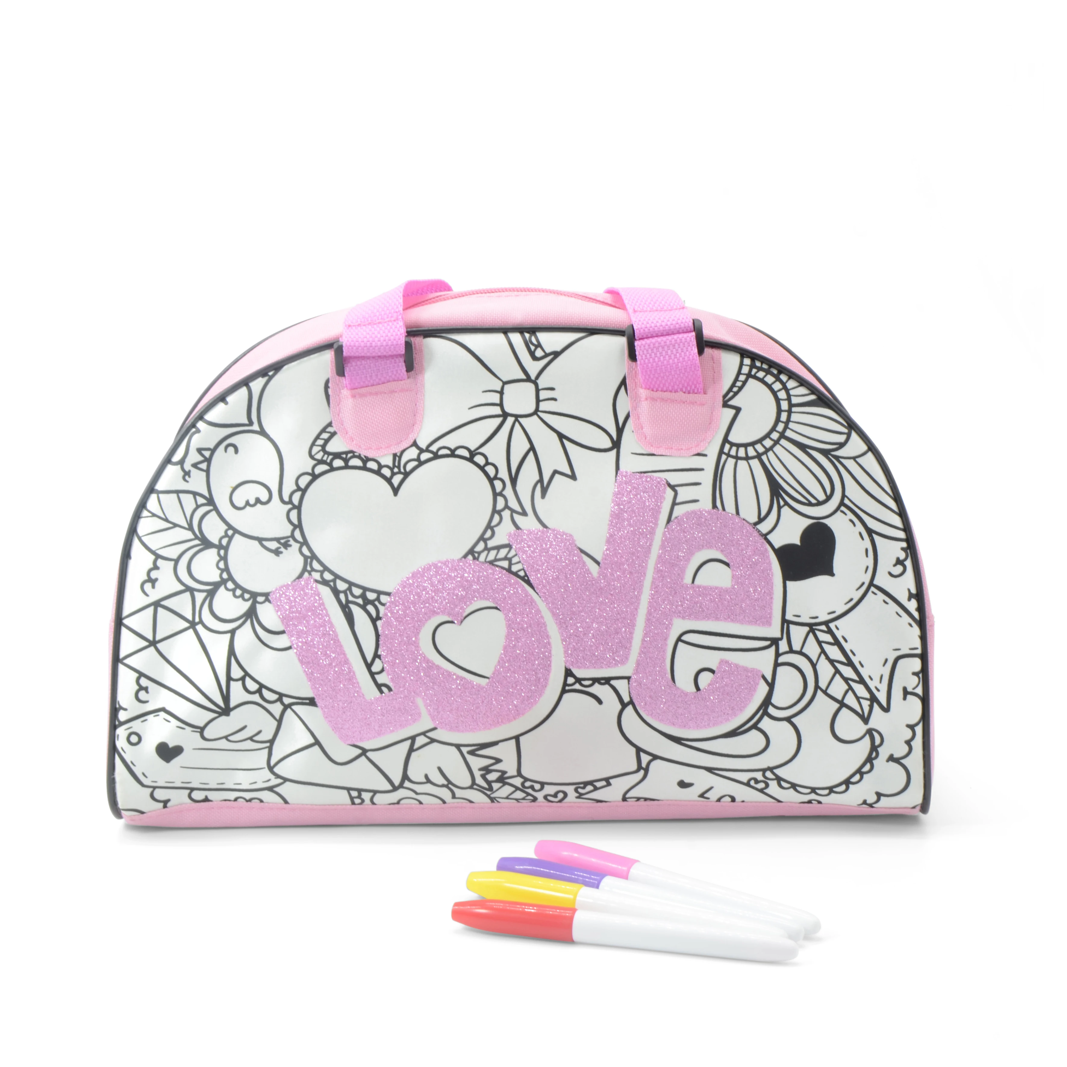educational toys Diy coloring bag wtih 5 pen wholesale weekend bag kids custom drawing bag