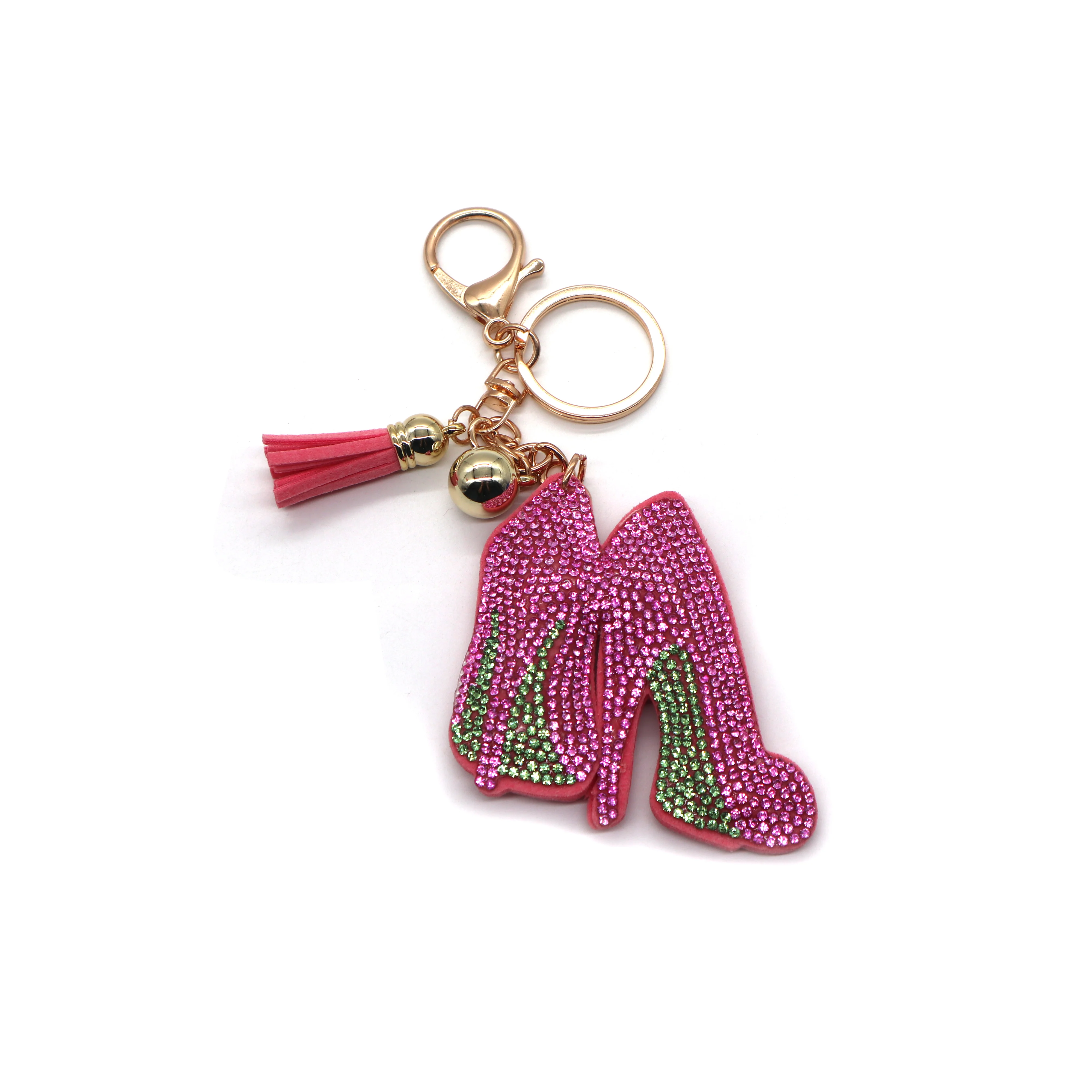Red DST Bling Rhinestone High Heel Keychain Sorority Shoe Key Chain Statement Shoe Tassel Keychain