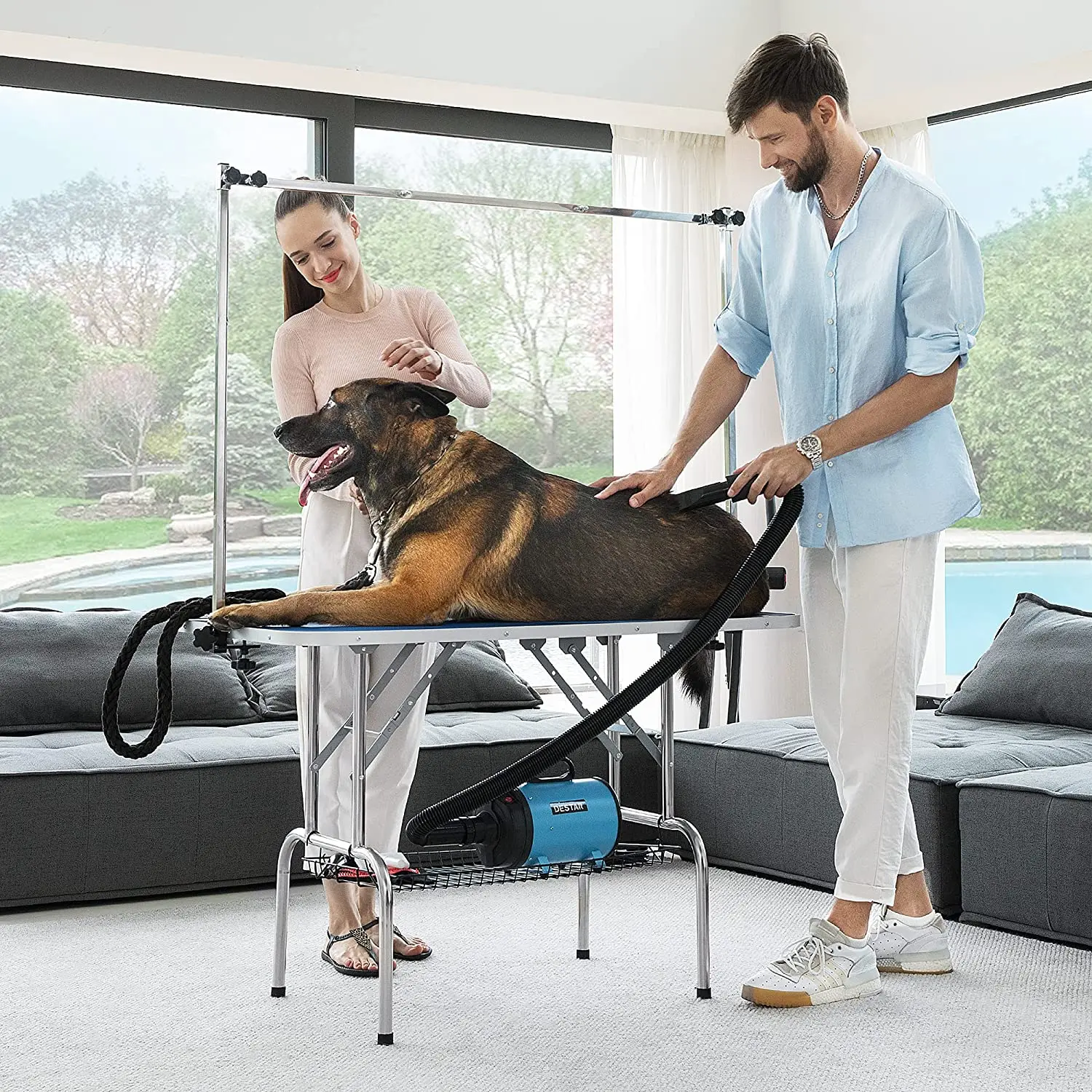 Pet Grooming Table with Adjustable Height Arm, Noose and Mesh Tray for Large Dogs