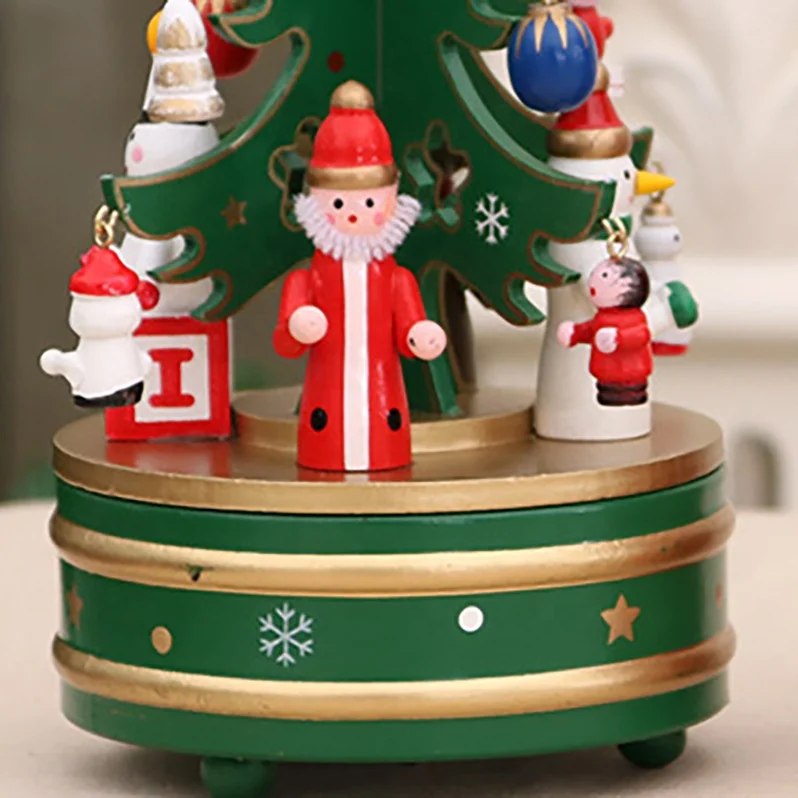 Christmas Ornaments Christmas Wooden Rotating Music Box Christmas Decoration Children Gifts