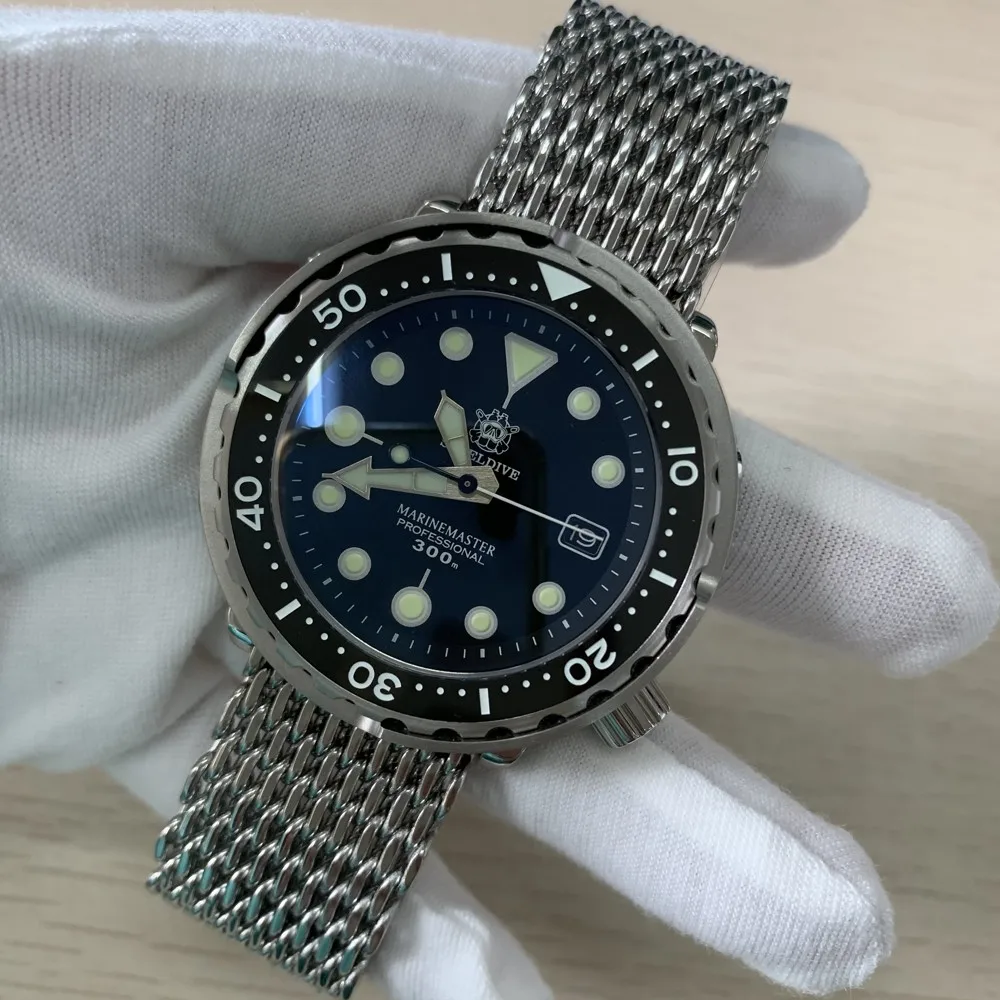 Steeldive SD1975 большого размера из нержавеющей стали Акула группа тунец может часы 300 м водонепроницаемый чехол для дайвинга и NH35 Wind мужские