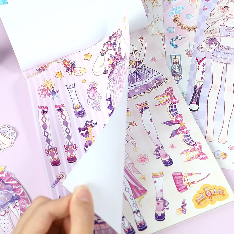 Cartoon Girl Dress Up Stickers Book Decorative Kawaii Style Self Adhesive Die Cut Sticker