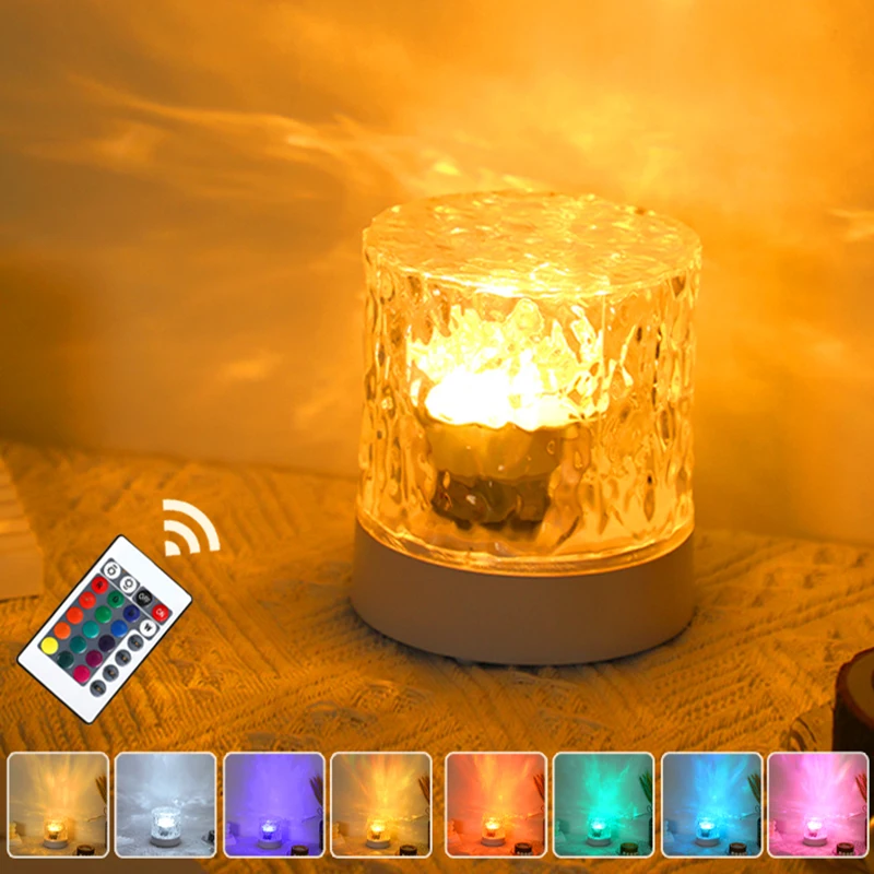 USB Вращающийся RGB с регулируемой яркостью для спальни прикроватная игровая комната подарок светодиодный Кристалл водяная рябь проектор ночник настольная лампа
