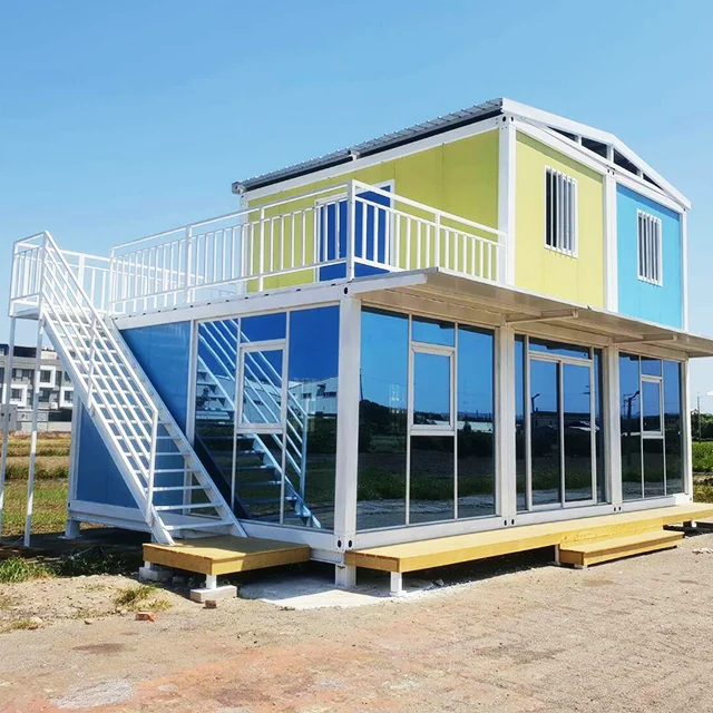 China made double-deck luxury glass prefabricated modular container residential resort Villa Hotel