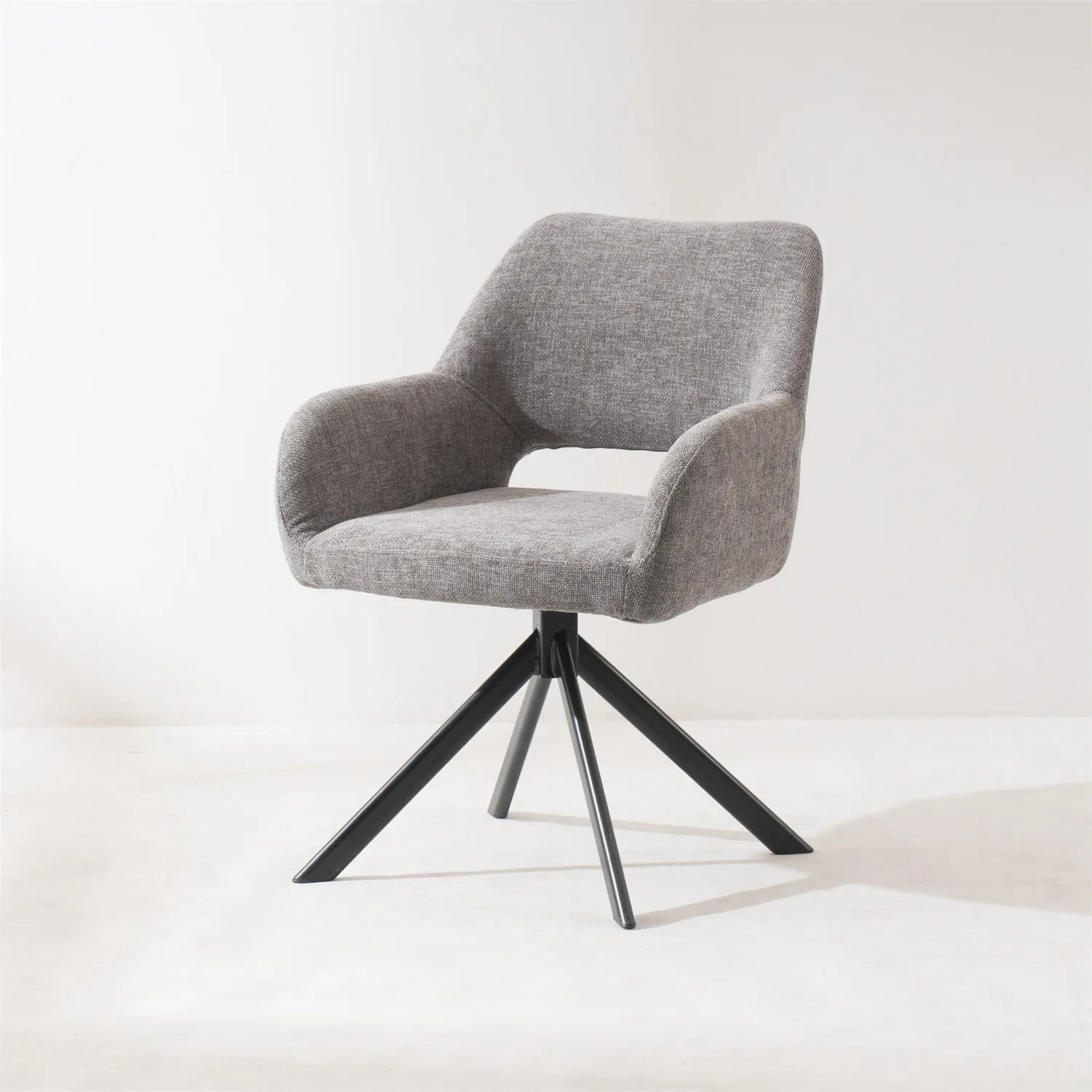 Wholesale Modern Furniture Elegant Dark Gray Fabric Upholstery Swivel Armrest Tub Luxury Grey Velvet Rotating Dining Room Chairs