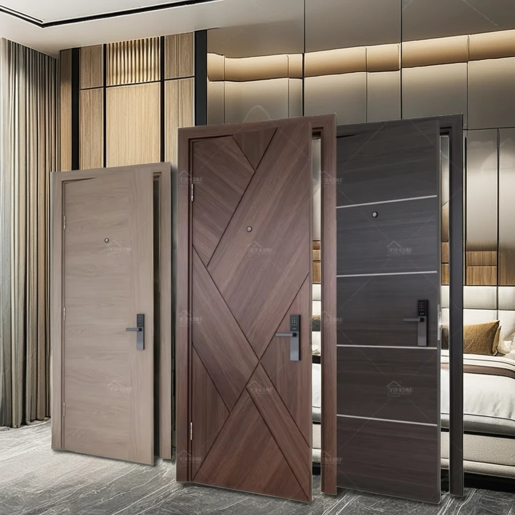 Modern home hotel interior guest room single leaf black walnut solid wooden door designs
