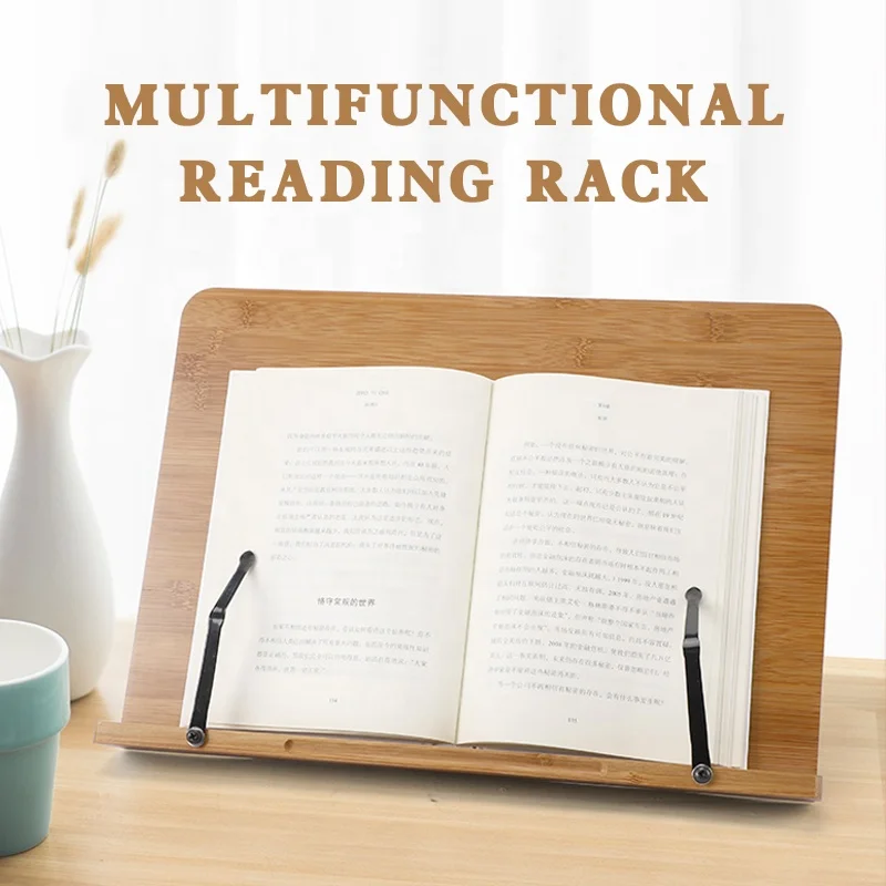 Foldable Adjustable Table Cookbook Rest Bamboo Reading Book Stand