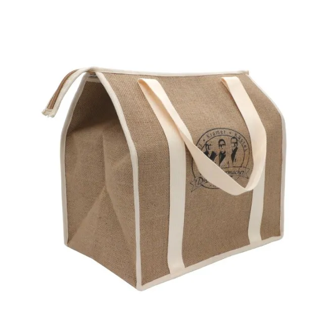 Jute linen large insulated thermal soft cooler lunch cooling tote bag for men women