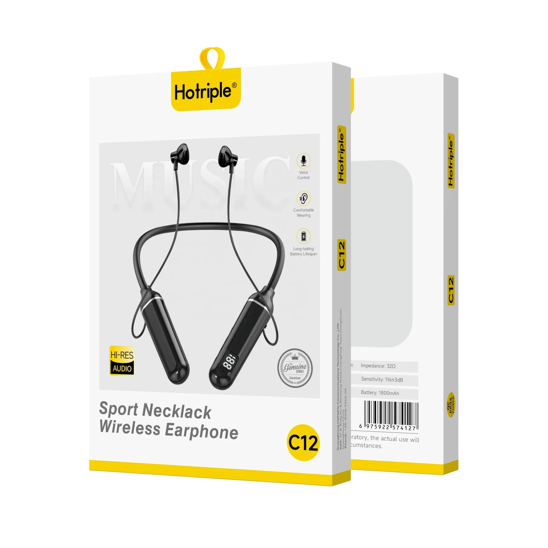 Hotriple C12 K Long Standby 1800mAh Power Display Magnetic Sports Neckband Earphone Handsfree Headset Sports Wireless Earphone