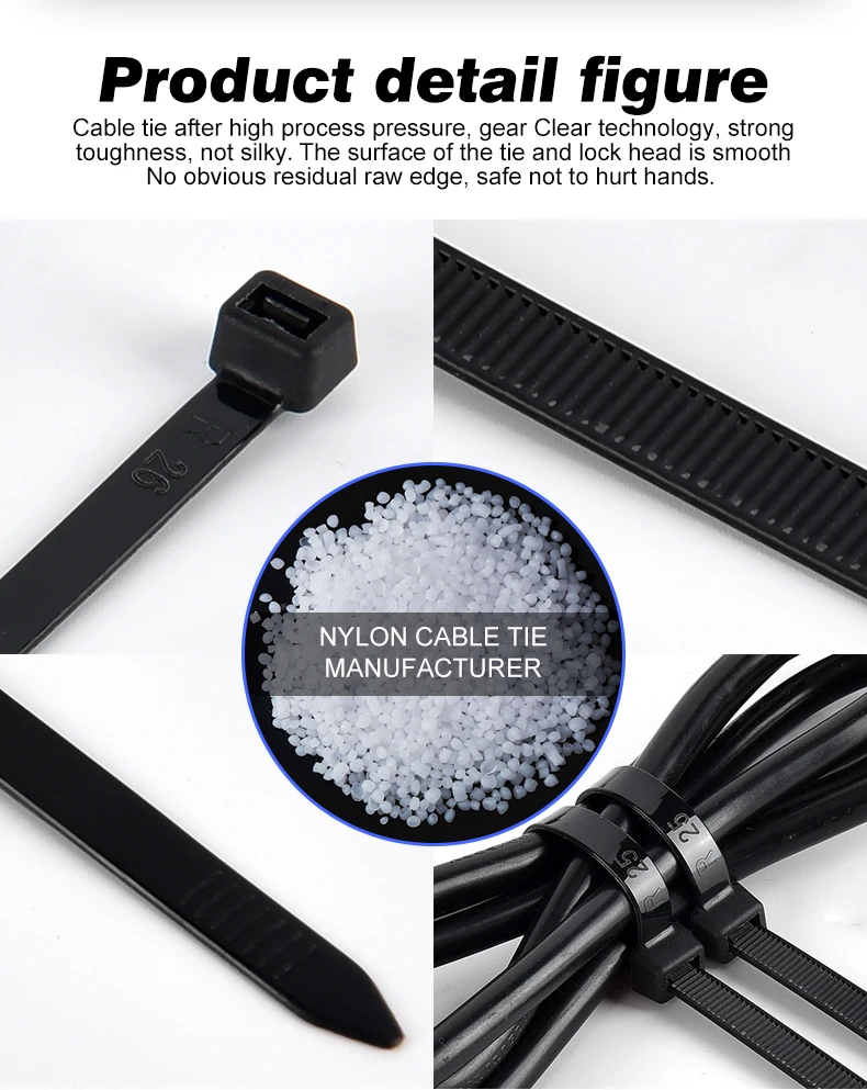 100 Pcs Pack Strong black uv resistance self-locking heavy duty plastic zip ties wraps never break