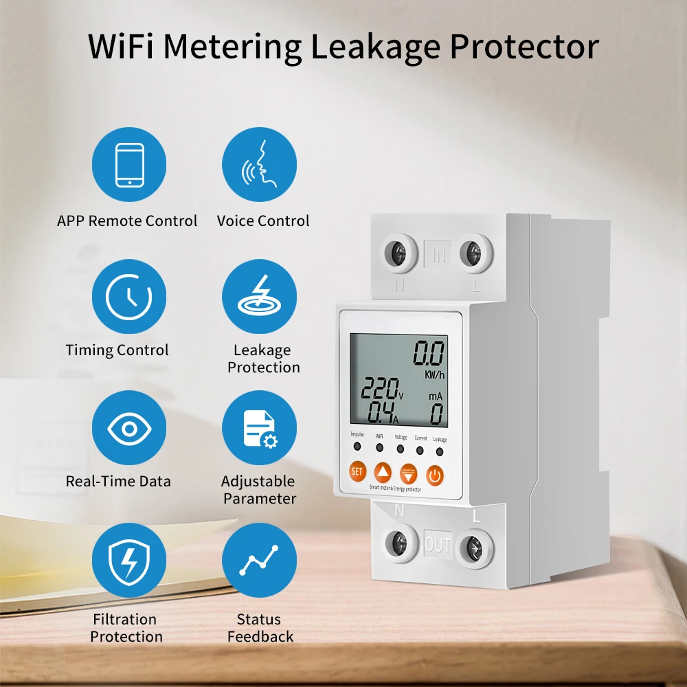eMylo Smart Electricity Meter DIN Rail 1 Phase Digital AC Meter 220V, Tuya WLAN Automatic Circuit Breaker with Power Consumption