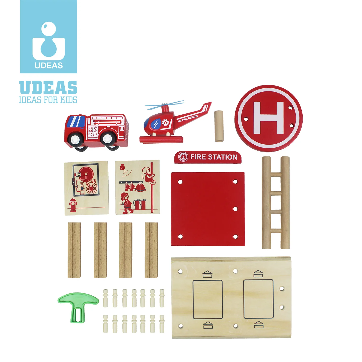 wooden toys Safety building blocks sets  wooden toy fire station