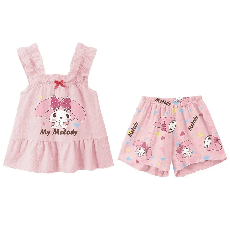 FA052 Cute Hello Kt Kulomi Kid Pajama Soft Cotton Sleepwear Nightgown Dress for Girls Long Sleeves Print Technique Winter Summer